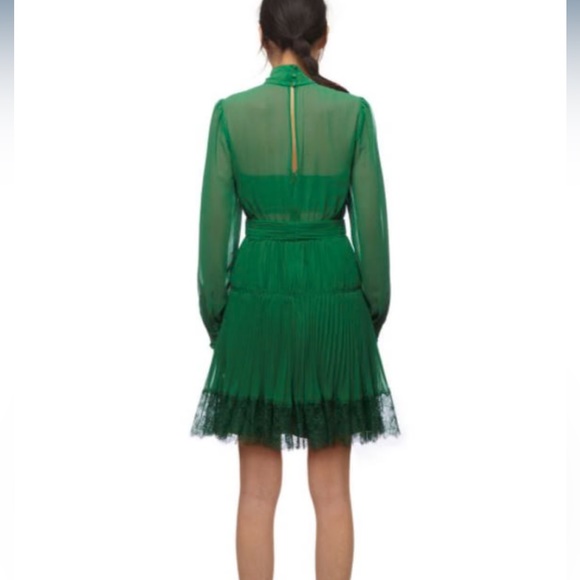 NWT Self-Portrait Green Chiffon Mini Dress, , UK 8/US 4 - Picture 3 of 10